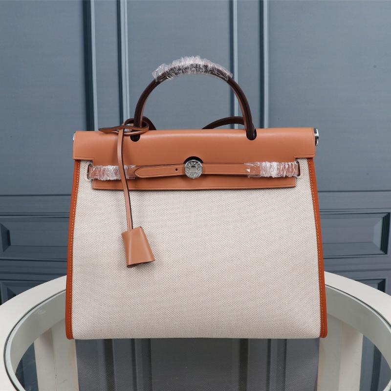 Hermes Herbag31 outer seam linen apricot brown edge